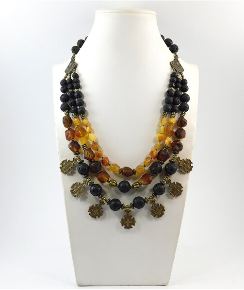 Necklace "Fiery Volcano" Amber, Lava