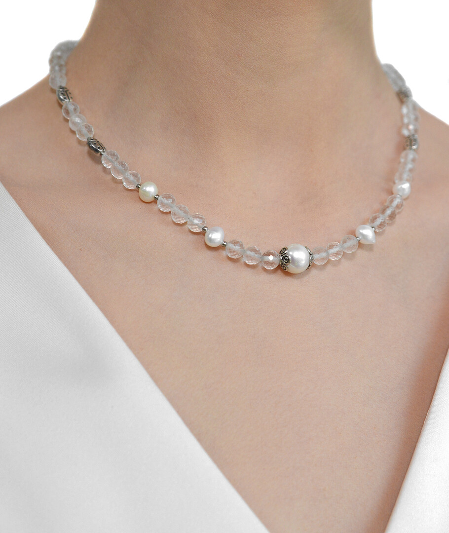 Necklace "Crystalia" Pearls, Rock crystal