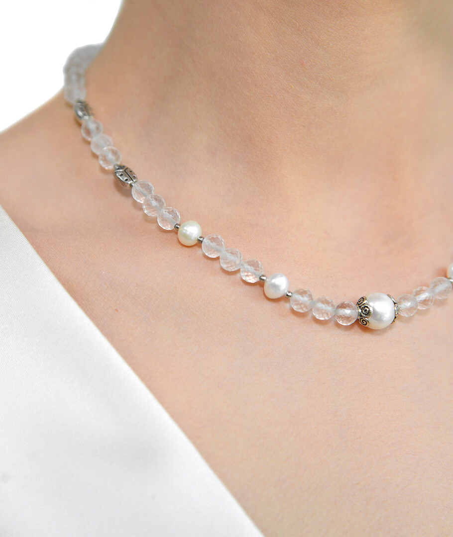 Necklace "Crystalia" Pearls, Rock crystal