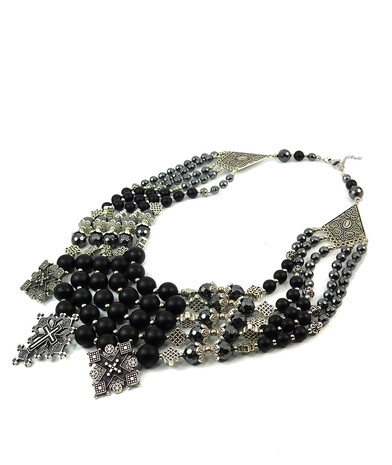 Necklace "Carmenta" Hematite, Shungite imitation