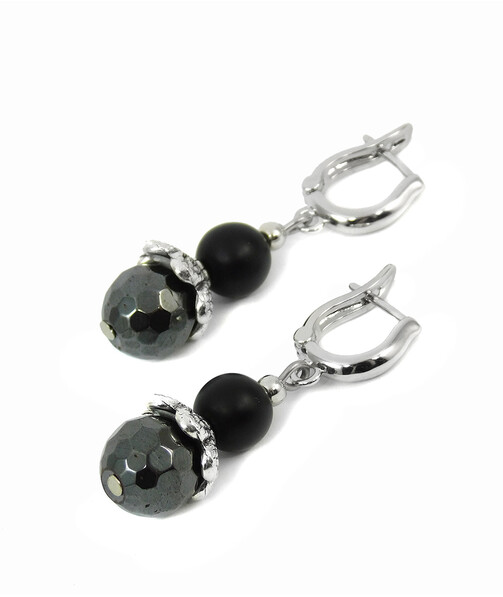 Earrings "Carmenta" Hematite, Shungite imitation