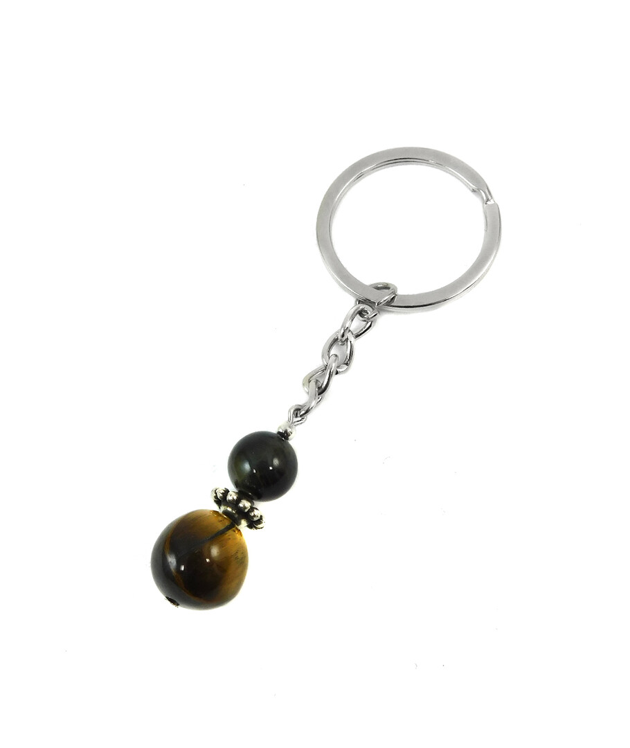 Exclusive keychain "Mikhail" Obsidian, Shungite press, Hematite, rondel