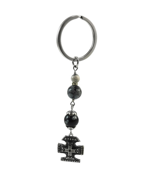 Exclusive keychain "Mikhail" Obsidian, Shungite press, Hematite, rondel