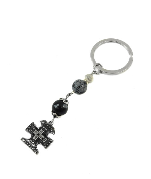 Exclusive keychain "Mikhail" Obsidian, Shungite press, Hematite, rondel