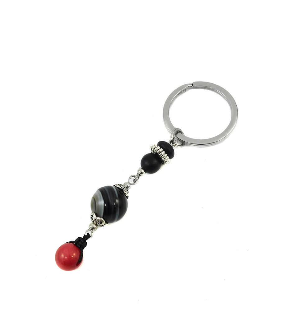 Exclusive keychain "Mikhail" Obsidian, Shungite press, Hematite, rondel