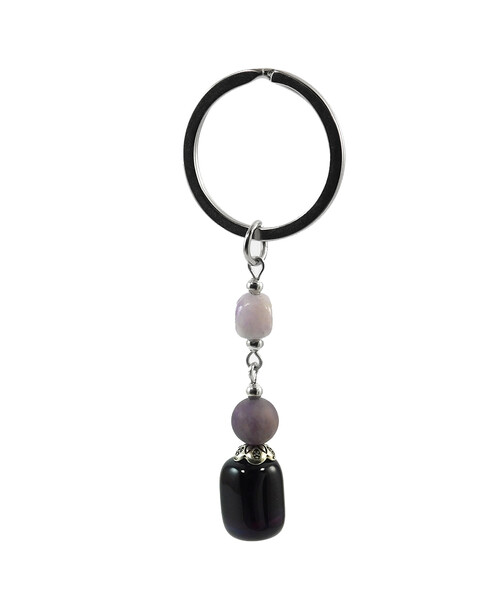 Exclusive keychain "Mikhail" Obsidian, Shungite press, Hematite, rondel