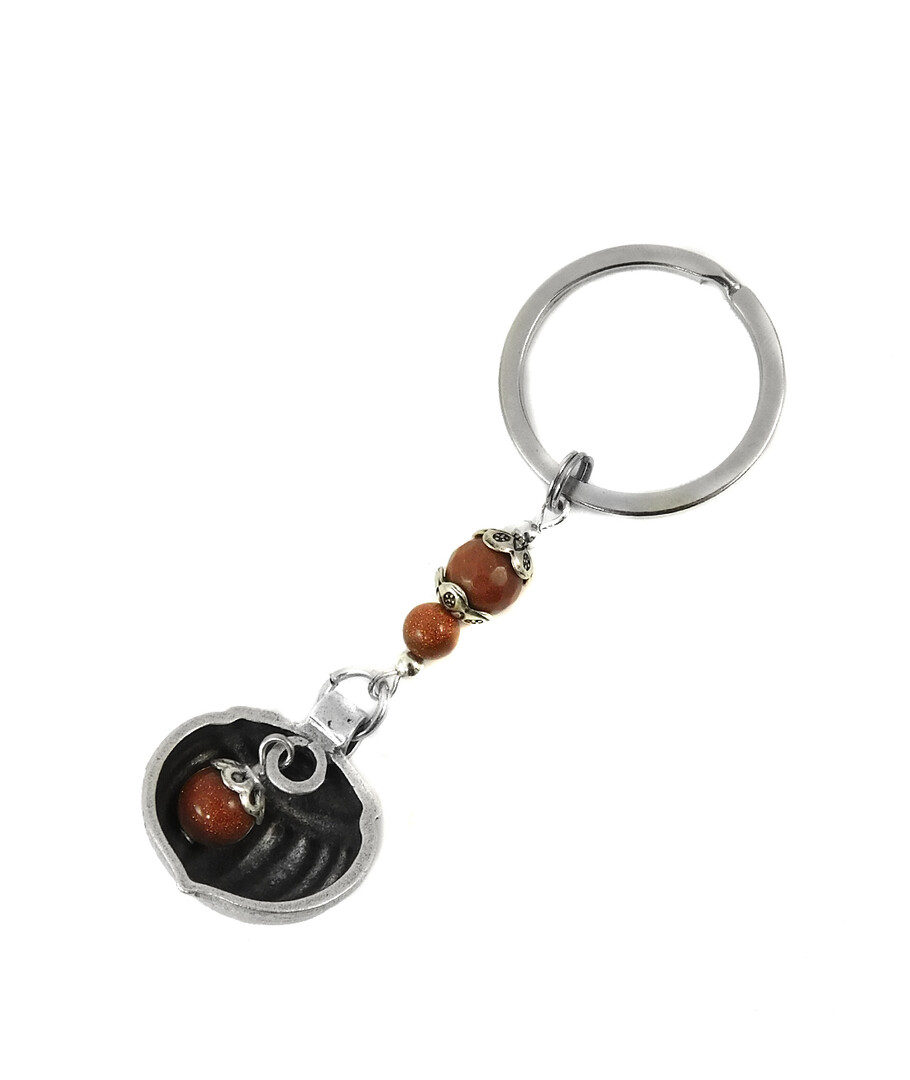 Exclusive keychain "Mikhail" Obsidian, Shungite press, Hematite, rondel