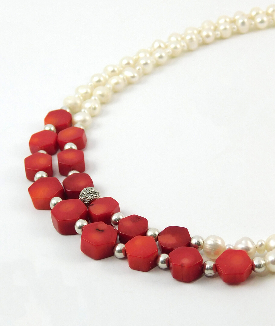 Exclusive necklace "Coral pearls" Coral, Pearls 