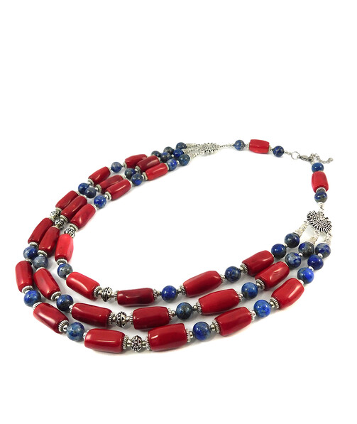 Exclusive necklace "Dawn Charms" Coral barrel, Lapis lazuli sphere