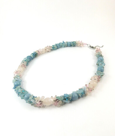 Necklace "Delicate Iridescence" Aquamarine, Rose Quartz