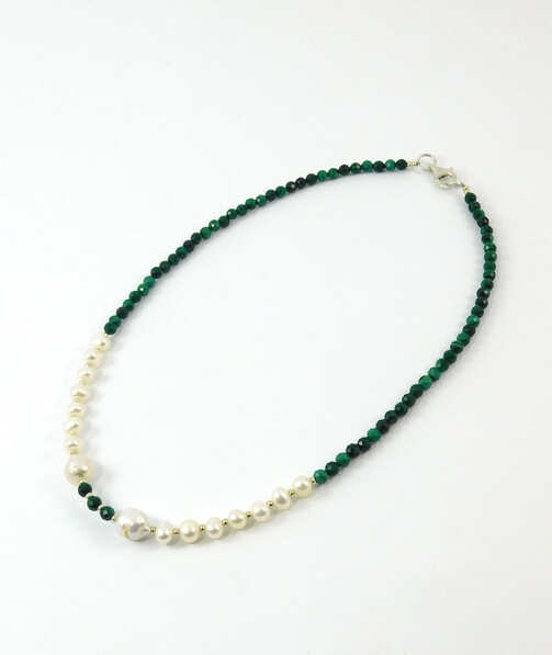 Necklace "Stranger" Pearls, Malachite, silver