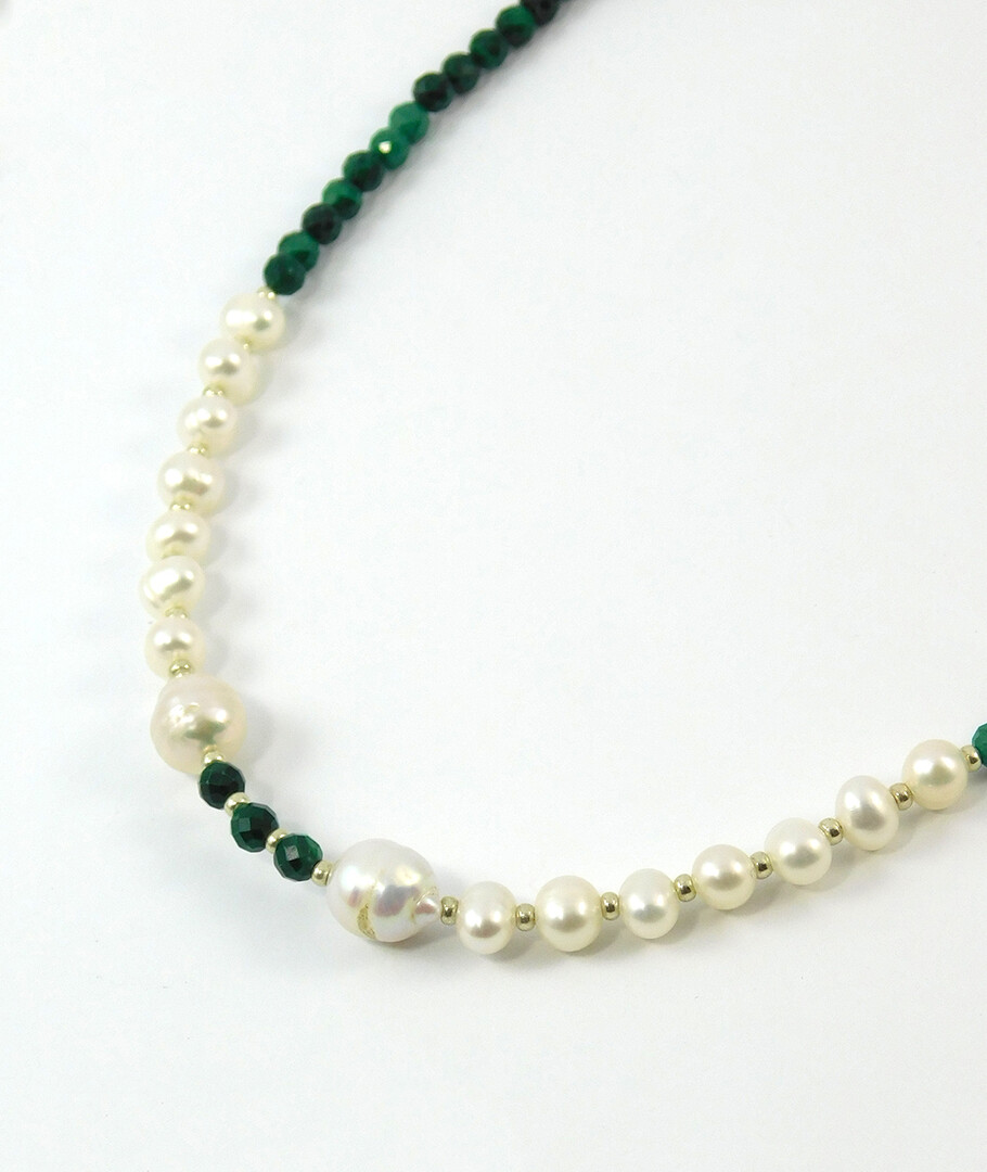 Necklace "Stranger" Pearls, Malachite, silver