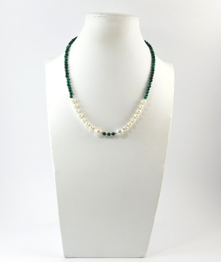 Necklace "Stranger" Pearls, Malachite, silver