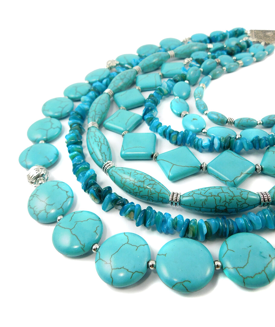 Necklace "Flowers of the Sky" Turquoise, Mother of Pearl